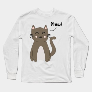 Sweet Happy Cub Brown Kitten saying Mew Long Sleeve T-Shirt